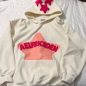 Aelfric Eden Cream Hoodie with Pink Star Accents